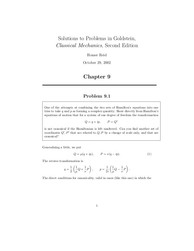 solution of classical mechanics goldstein